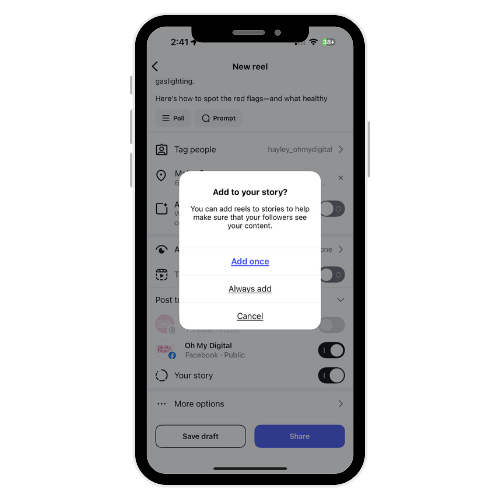sharing Reels automatically to stories