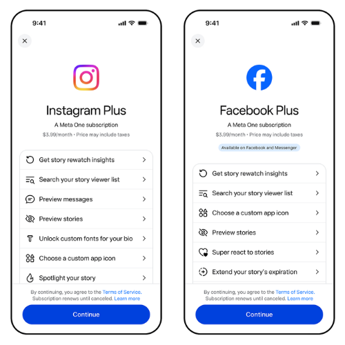 Instagram and Facebook Meta One Subscription mock-up